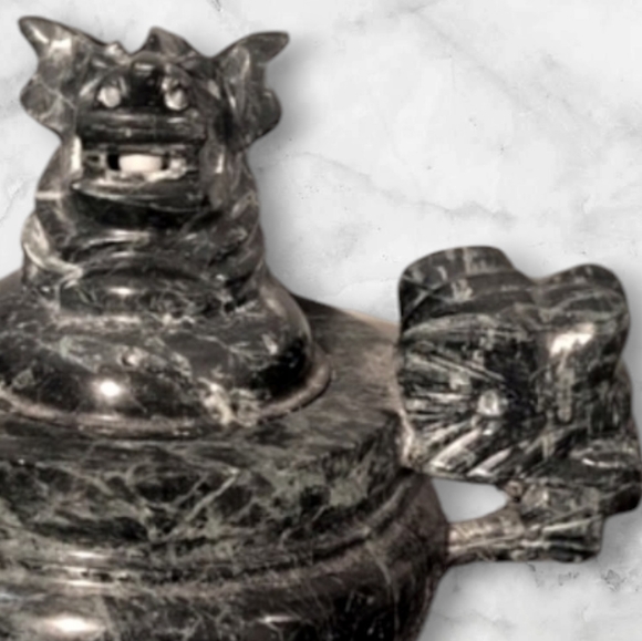 GENUINE MARBLED JADE Hardstone Lidded Dragon & Elephant Carved Incense Burner🔥 - Picture 4 of 4